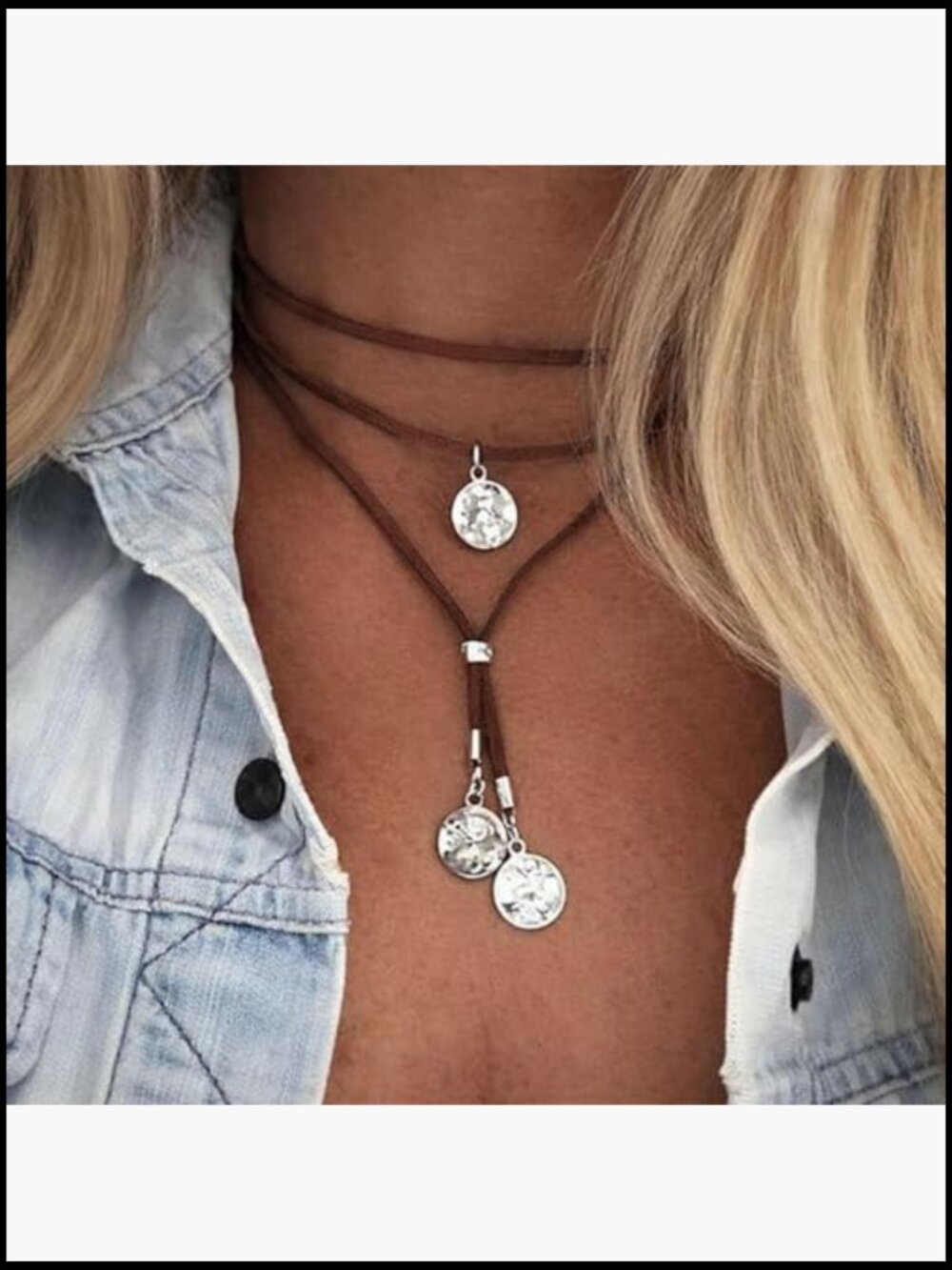 Layered Suede Choker Necklace Boho Western Cowgirl Jewelry Long Pendant - Picture 2 of 7